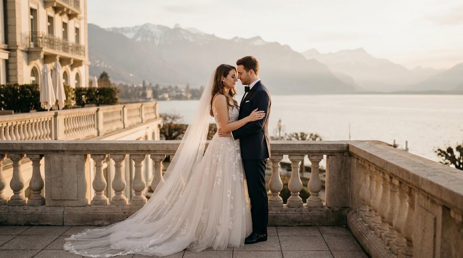 Couple golden hour lac Léman