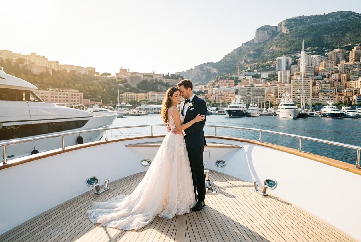 Photographe mariage luxe Monaco — Couple yacht Port Hercule — Benjamin Pierre Photographie