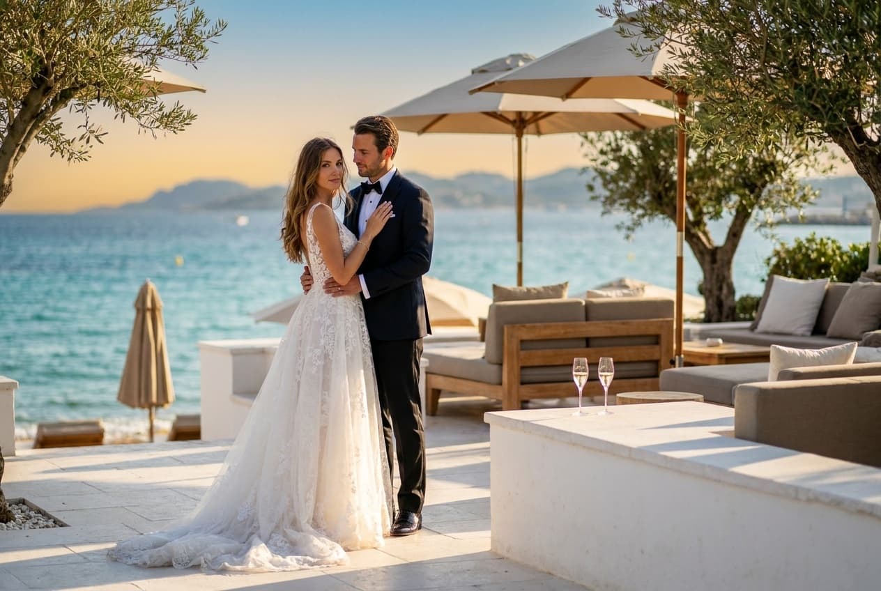 Photographe mariage Saint-Tropez — Couple terrasse plage Pampelonne — Benjamin Pierre Photographie
