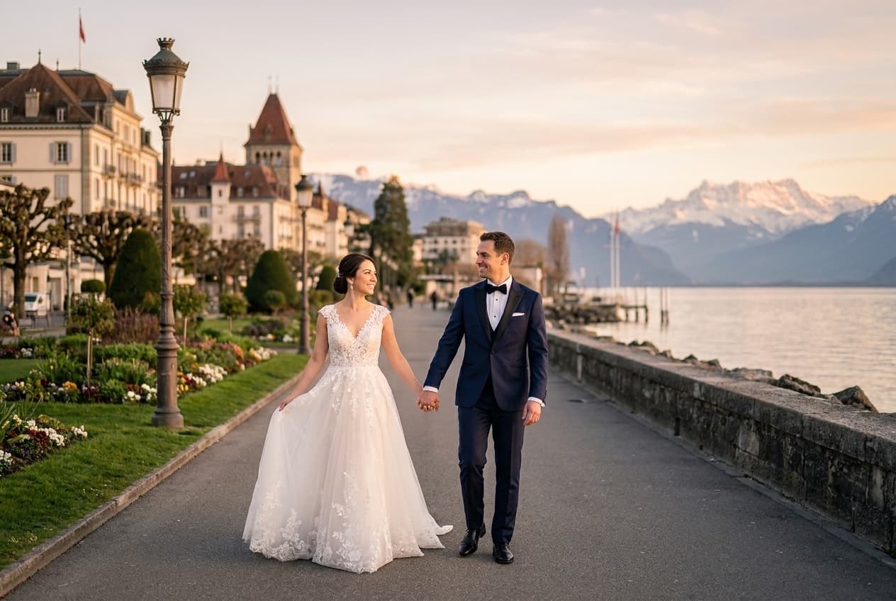 Photographe mariage Lausanne — Couple Ouchy Lac Léman — Benjamin Pierre Photographie