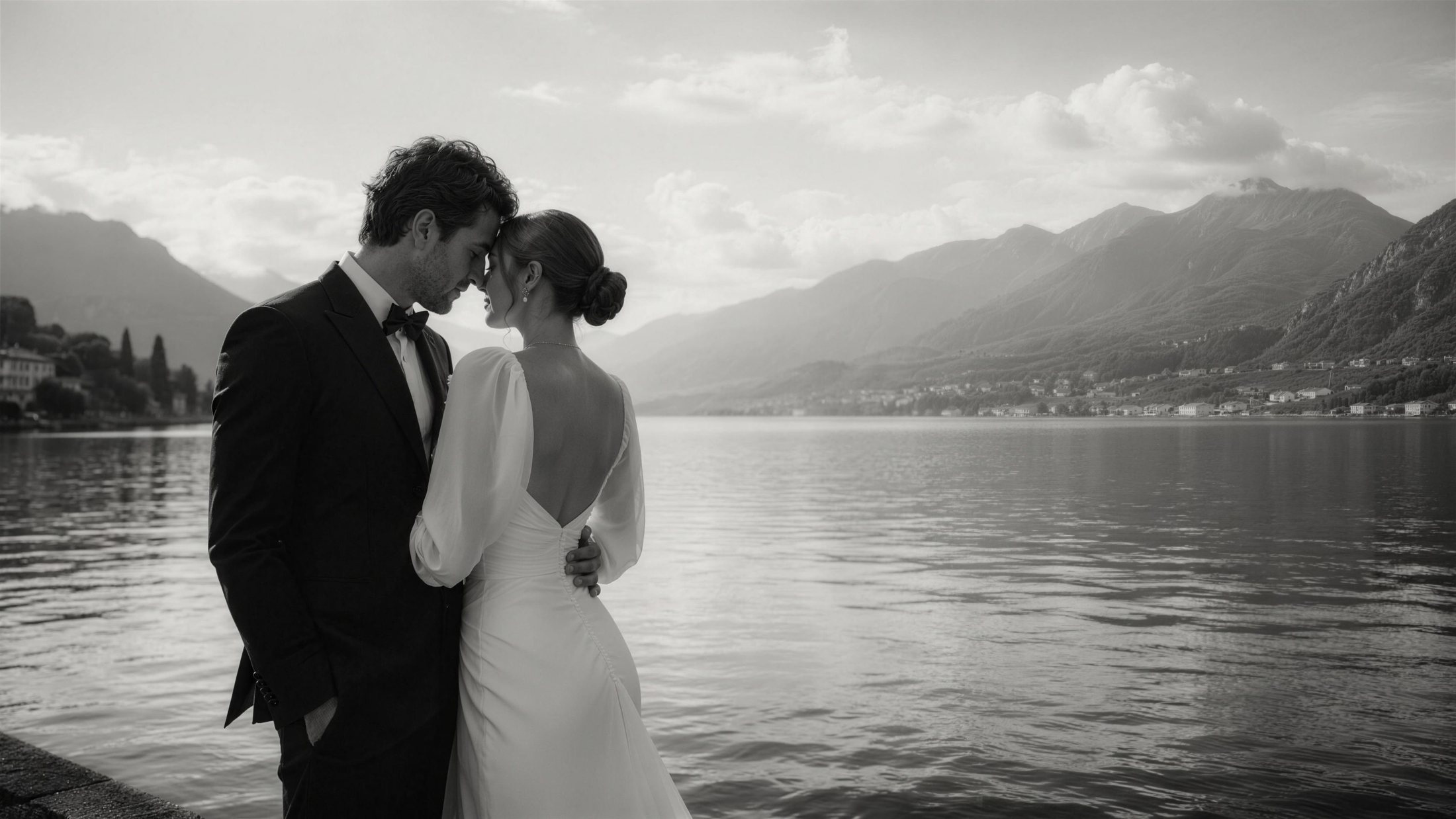 Photographe mariage luxe Genève — Couple lac leman nb — Benjamin Pierre